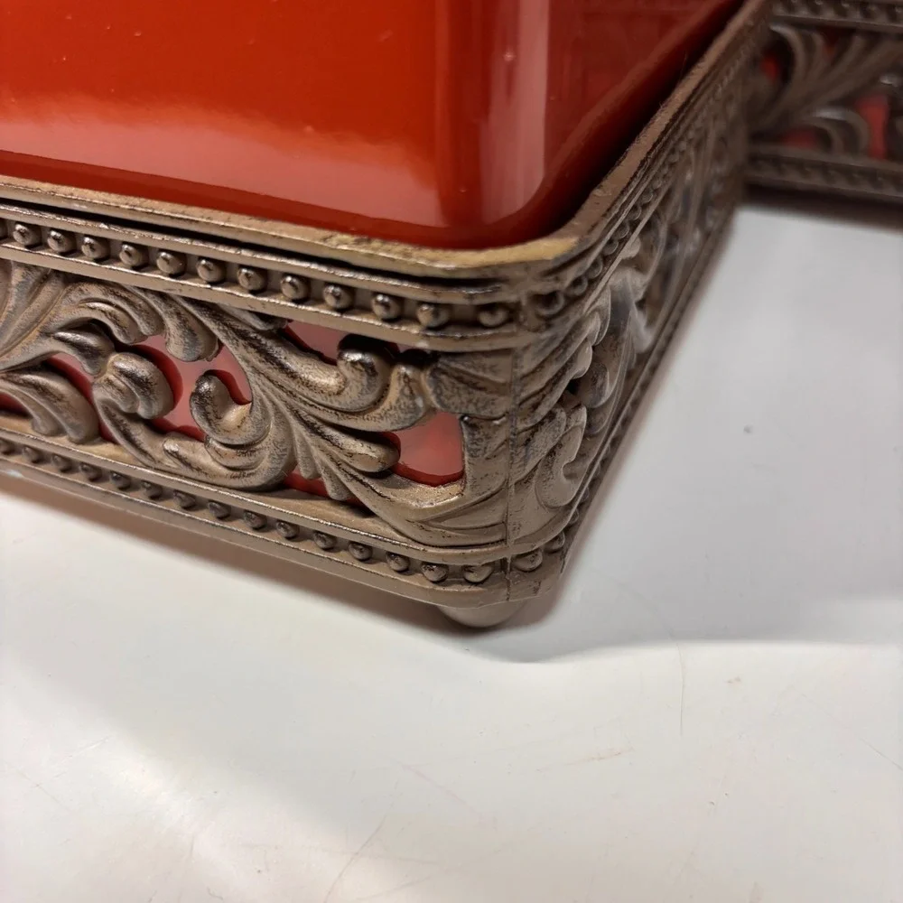 3 Piece Canister GG Collection Tuscan Red Scroll Metal Bases European Charm
